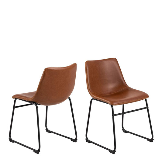 I_Oregon Dining Chair In Brown with Cream Stitching Set of 2