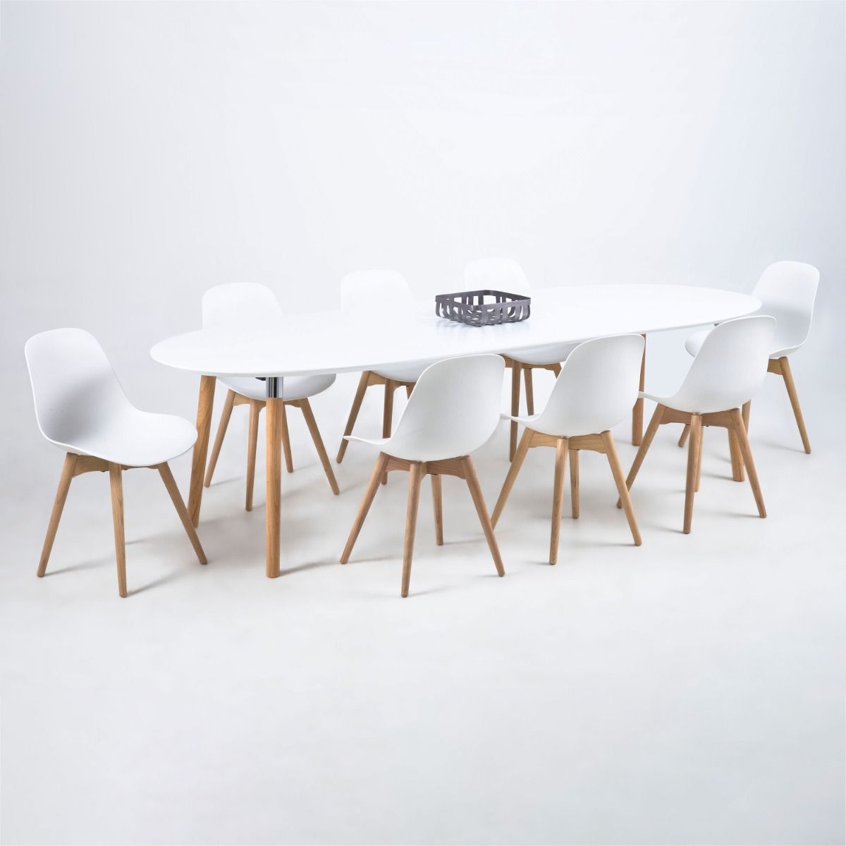 Belina Oval Dining Table in White & Oak