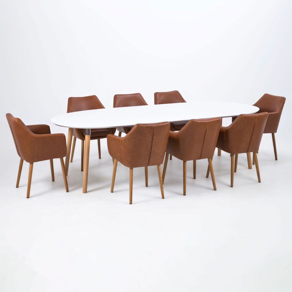 Belina Oval Dining Table in White & Oak