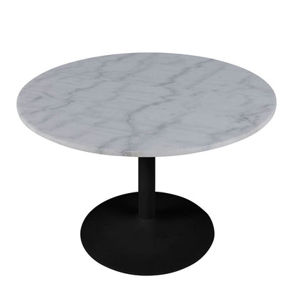 Tarifa Round Dining Table with White Polished Marble Top and Black Base