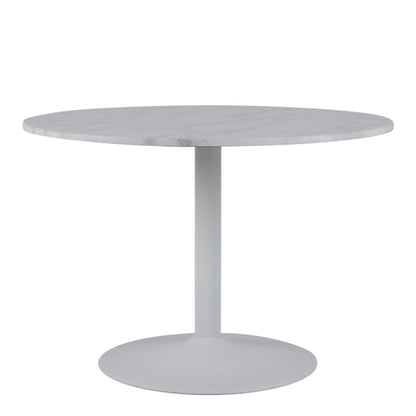 Tarifa Round Dining Table with White Polished Marble Top and White Base