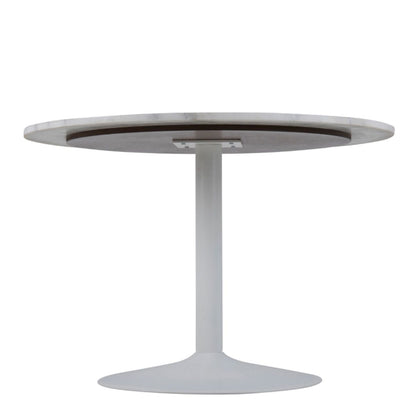 Tarifa Round Dining Table with White Polished Marble Top and White Base