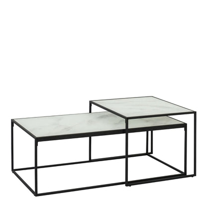 Bolton Coffee Table set with White Marble Effect Top & Black Legs