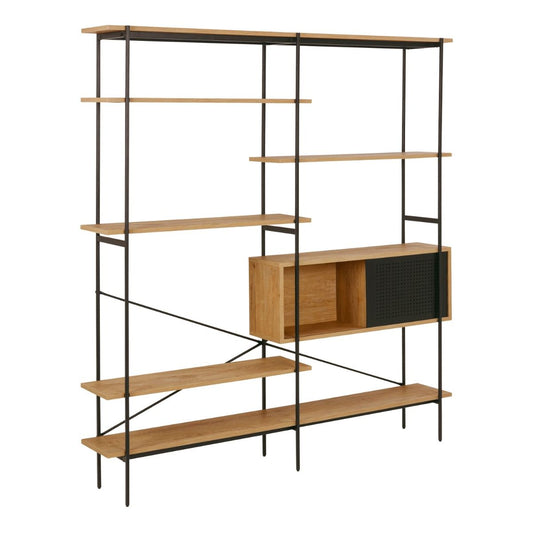 Angus Bookcase with 1 Sliding Door & 5 Shelves in Oak & Black