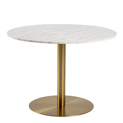 Corby Round Dining Table with White Marble Effect Top & Gold Base