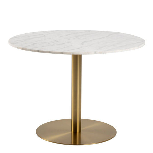 Corby Round Dining Table with White Marble Effect Top & Gold Base