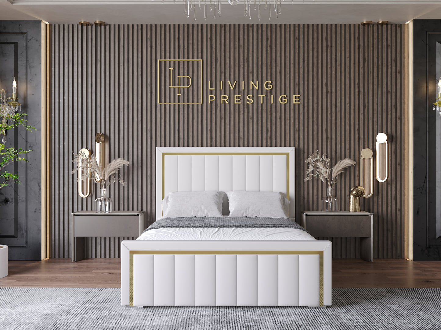 Geneva Vertical Panel Gold Trim Bed